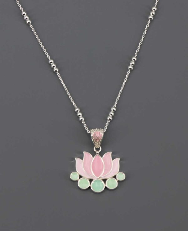 Sterling Silver Lotus Necklace with Enamel Work